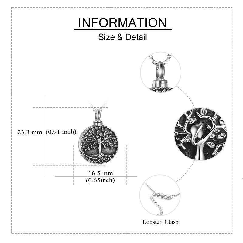 Plata de ley Vintage Árbol de la Vida Urna Collar para cenizas con la palabra grabada-6