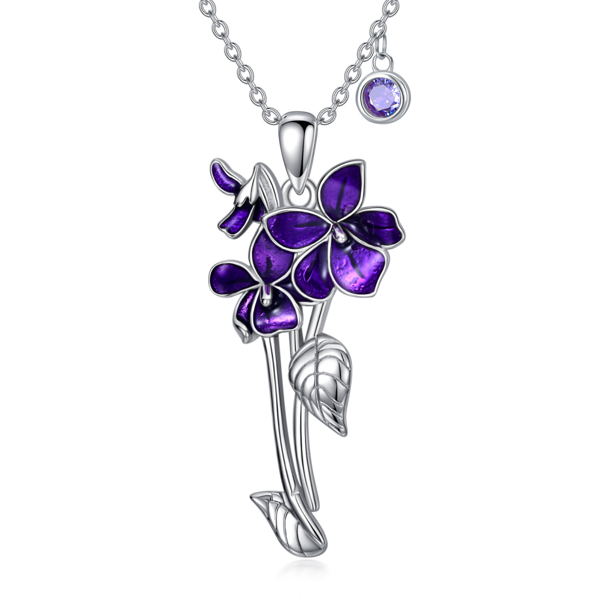 Sterling Silver Cubic Zirconia Violet Pendant Necklace-1