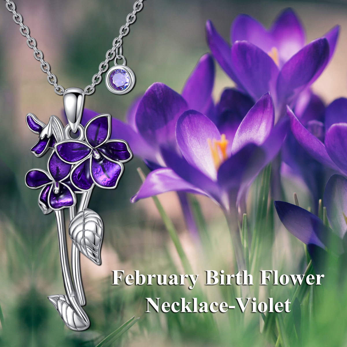 Sterling Silber Cubic Zirkonia Violett Anhänger Halskette-4