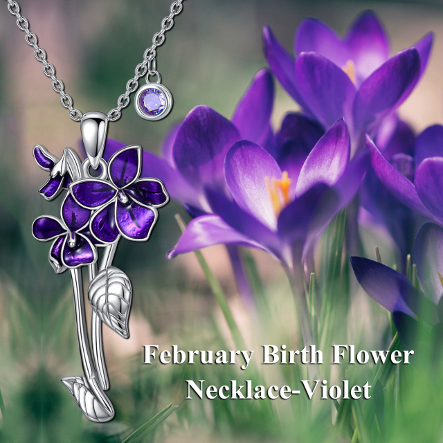 Collana con ciondolo viola in argento sterling con zirconia cubica-4