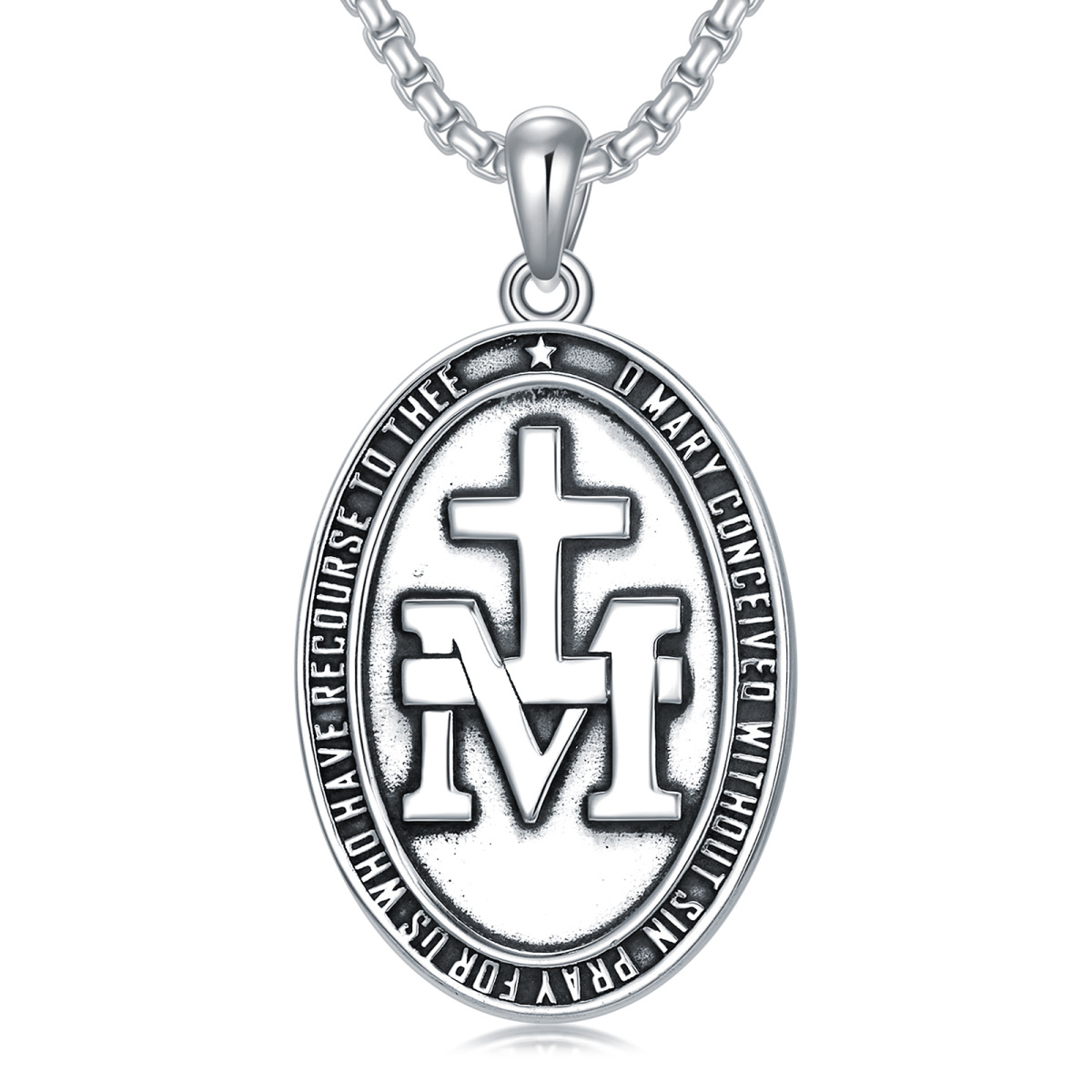 Collier en argent sterling avec pendentif Vierge Marie pour hommes-1