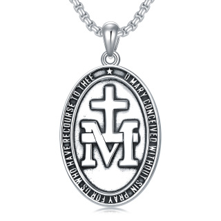 Sterling Silver Virgin Mary Pendant Necklace for Men-1