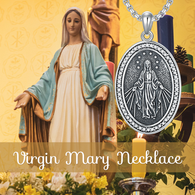 Collar de plata de ley con colgante de la Virgen María para hombre-3