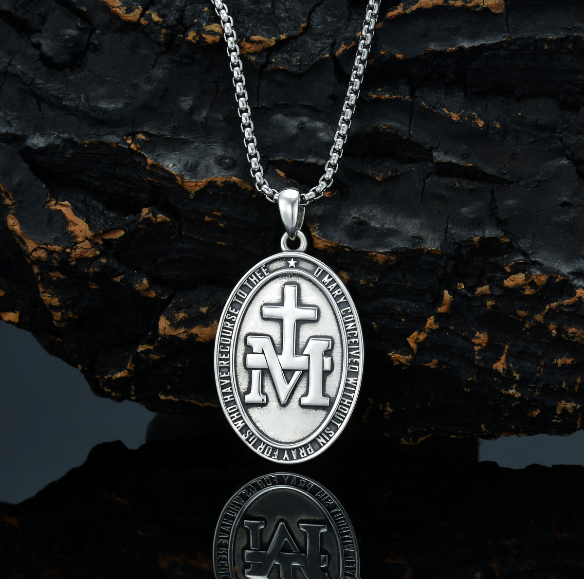 Sterling Silver Virgin Mary Pendant Necklace for Men-6