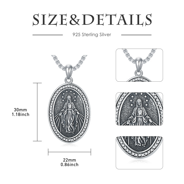 Sterling Silver Virgin Mary Pendant Necklace for Men-7