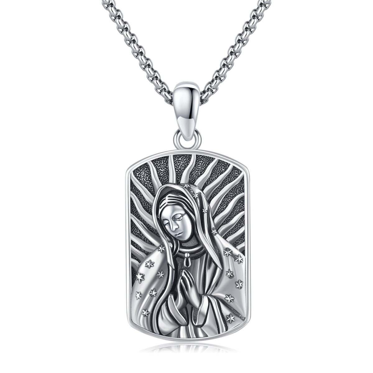 Collar con colgante de la Virgen María de plata de ley para hombre-1