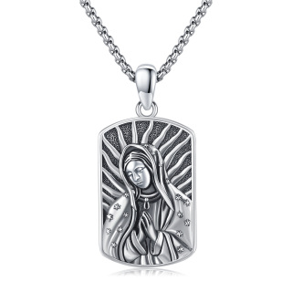 Sterling Silver Virgin Mary Pendant Necklace for Men-4