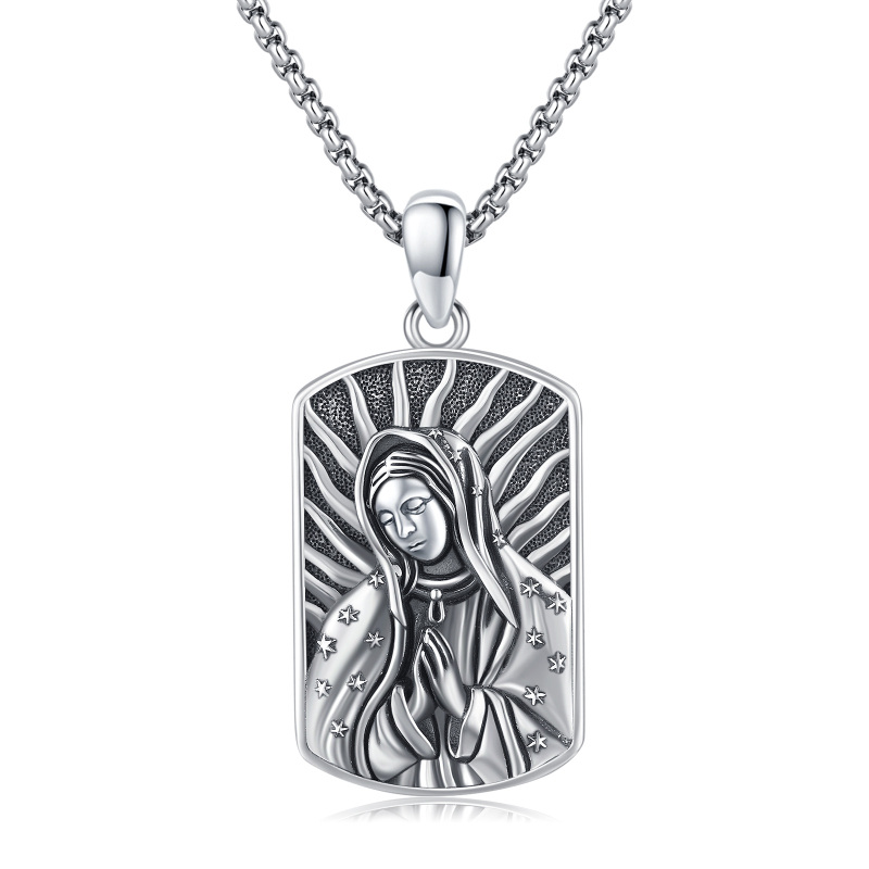 Sterling Silver Virgin Mary Pendant Necklace for Men-16