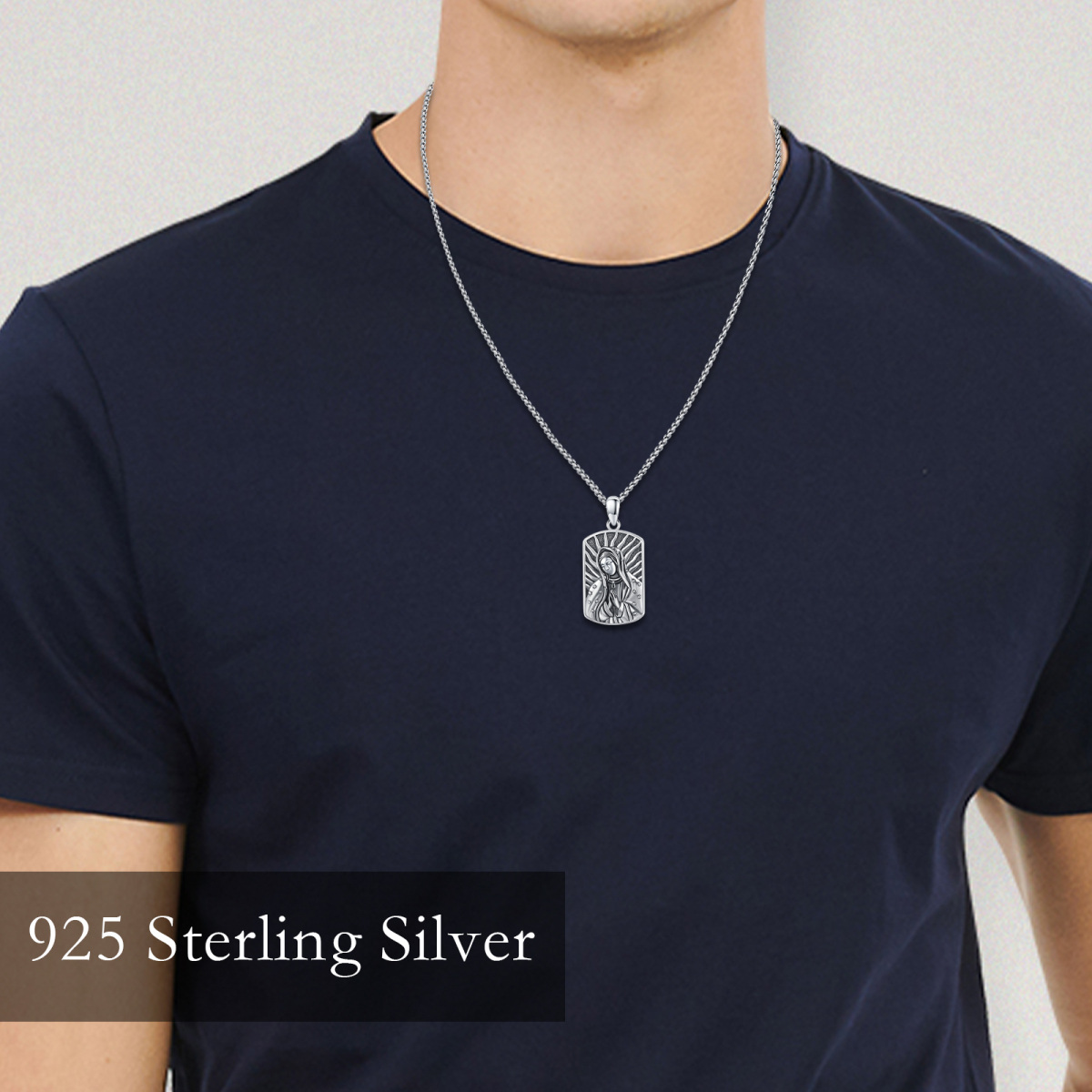 Collier pendentif Vierge Marie en argent sterling pour homme-2