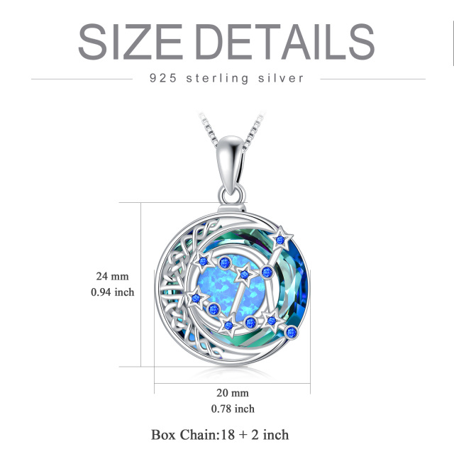 Sterling Silver Virgo Circular Opal With Crystal Pendant Necklace-5