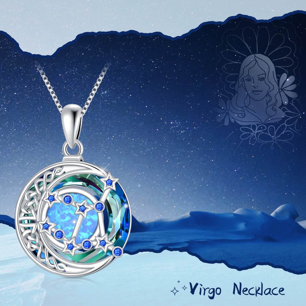 Sterling Silver Virgo Circular Opal With Crystal Pendant Necklace-6