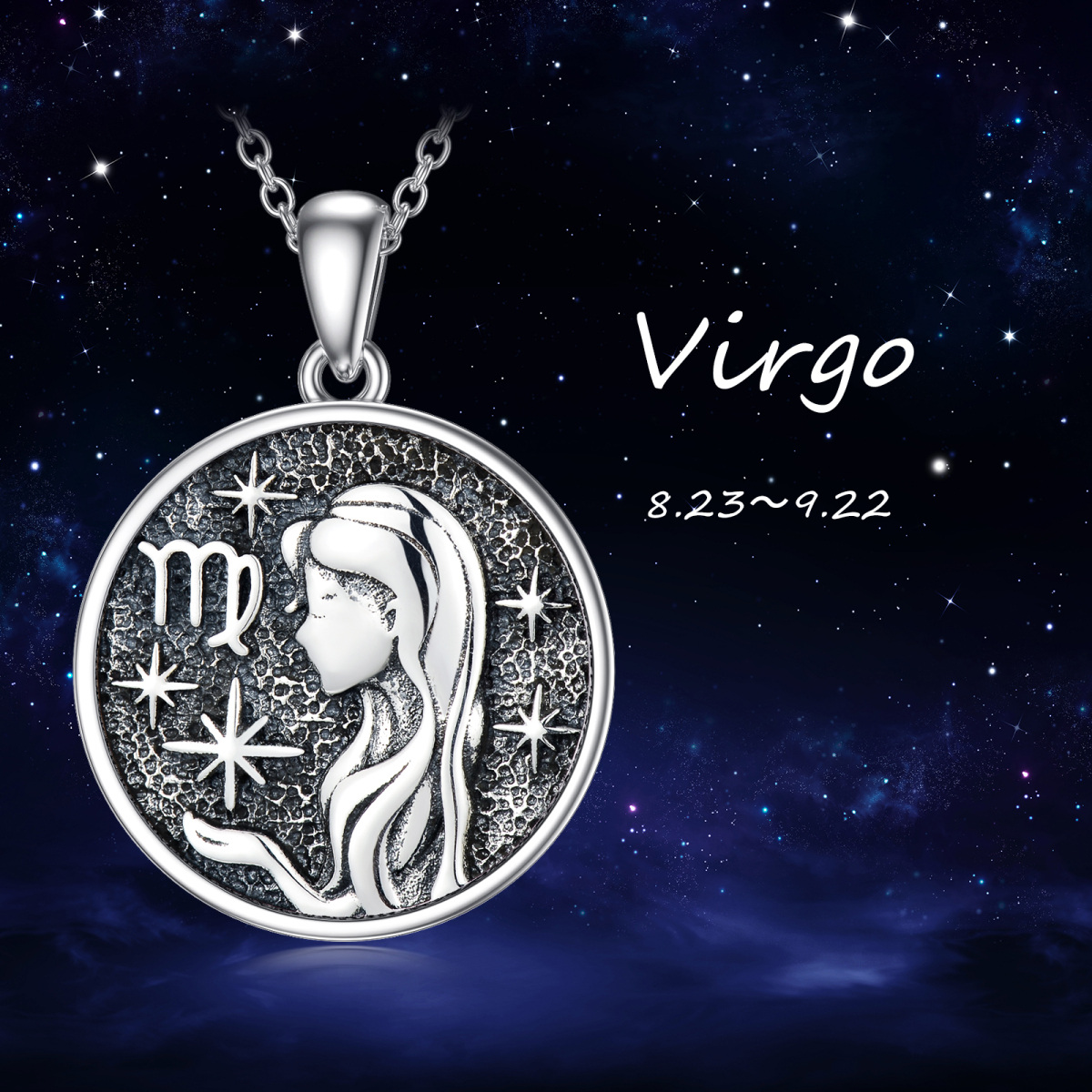 Sterling Silber Virgo Anhänger Halskette für Männer-3