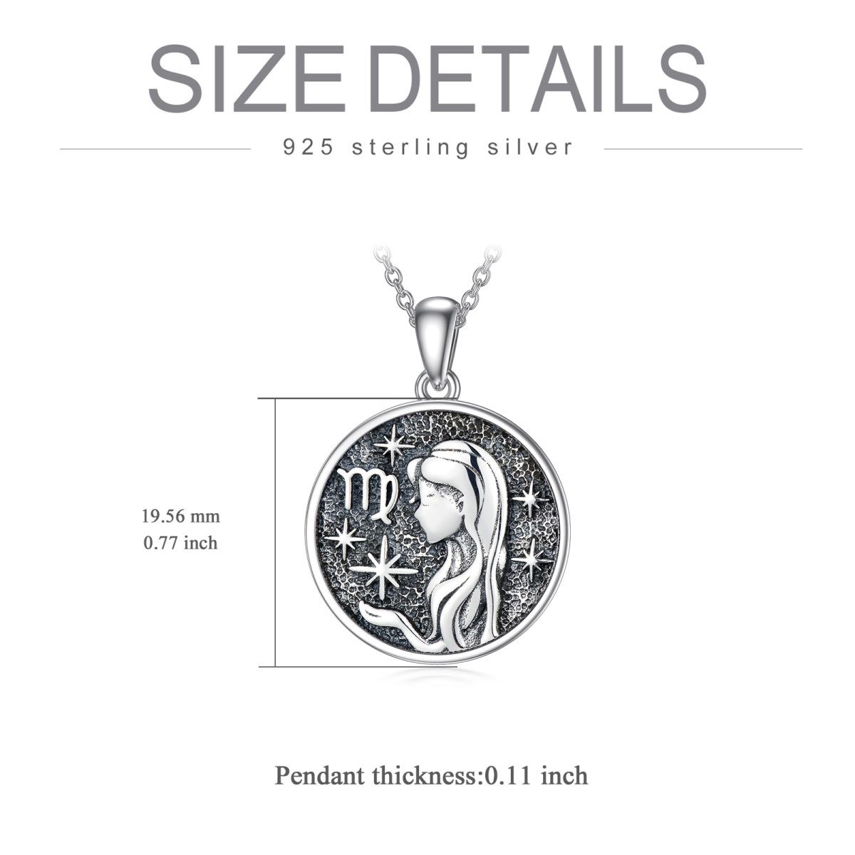 Sterling Silver Virgo Pendant Necklace for Men-6