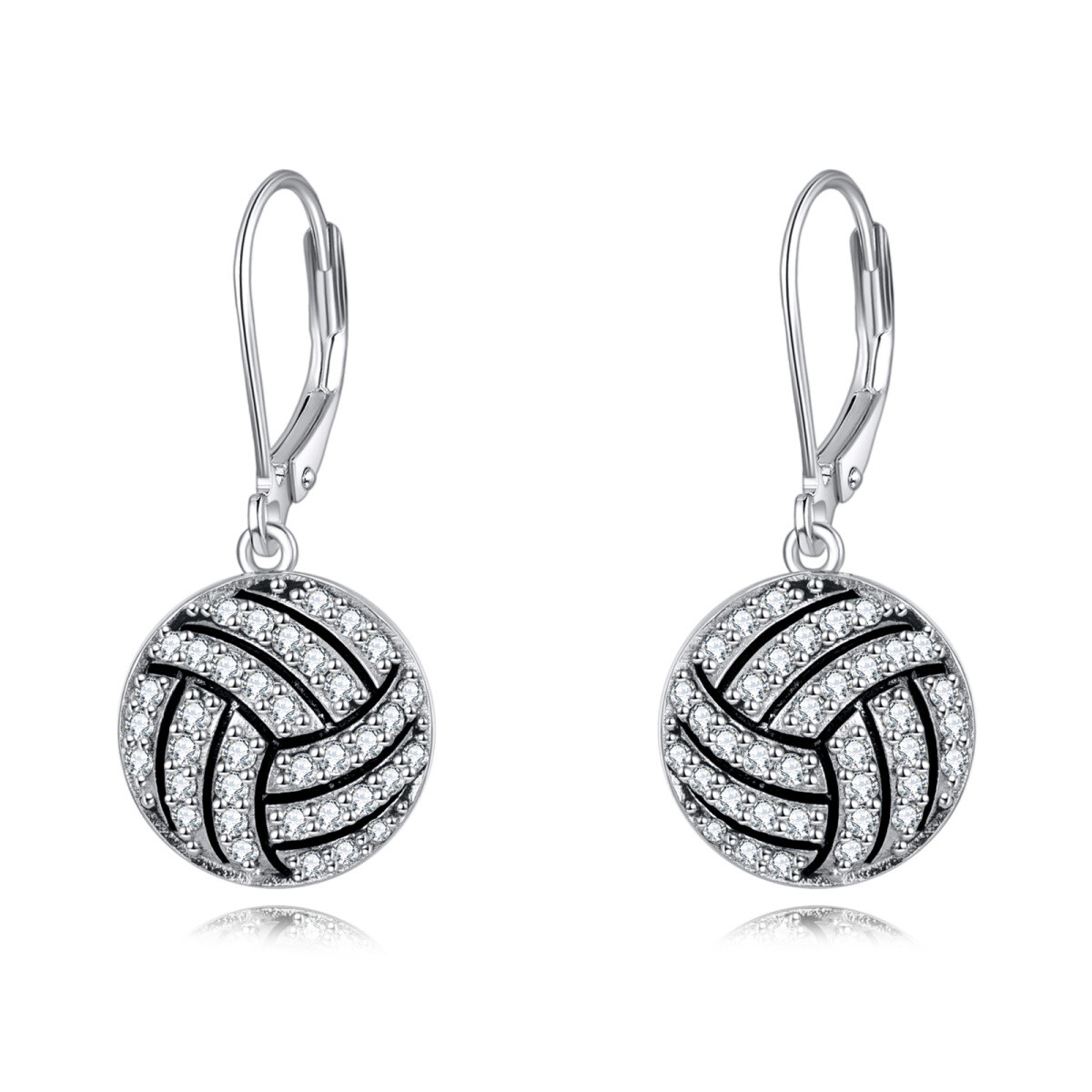 Sterling Silber Cubic Zirkonia Volleyball Hebel-zurück-Ohrringe-1