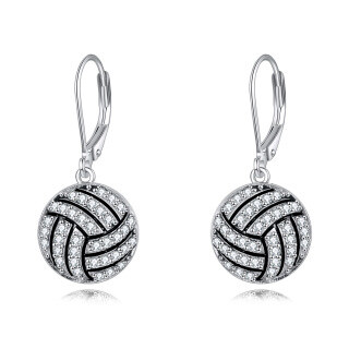 Sterling Silver Cubic Zirconia Volleyball Lever-back Earrings-1