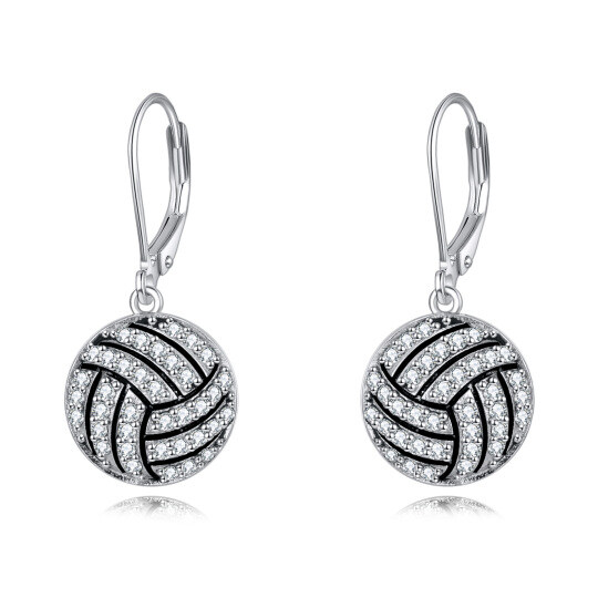 Sterling Silver Cubic Zirconia Volleyball Lever-back Earrings