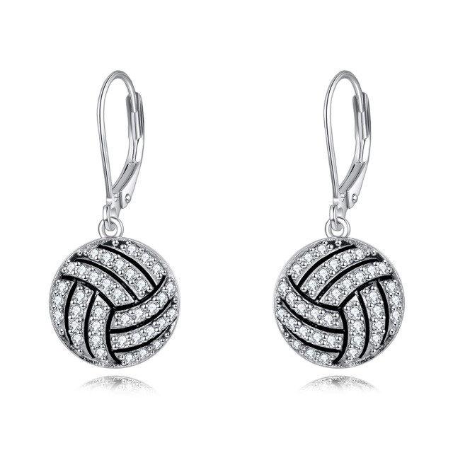 Orecchini a leva a forma di pallavolo in argento sterling con zirconi cubici-1