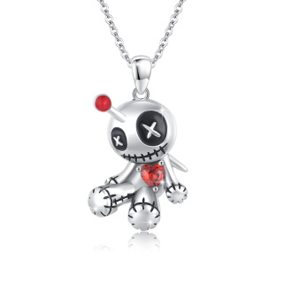 Sterling Silver Cubic Zirconia Voodoo Dolls Pendant Necklace-3