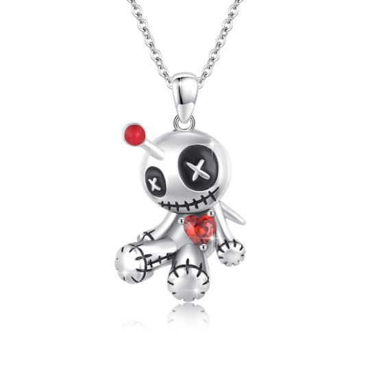 Sterling Silber Cubic Zirkonia Voodoo Puppen Anhänger Halskette