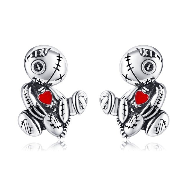 Boucles d'oreilles à tige en argent sterling avec poupées vaudou-1