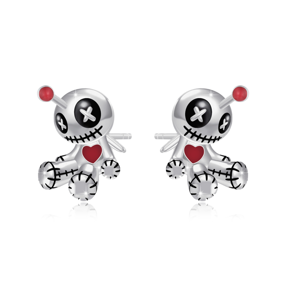 Boucles d'oreilles poupées vaudou en argent sterling-1