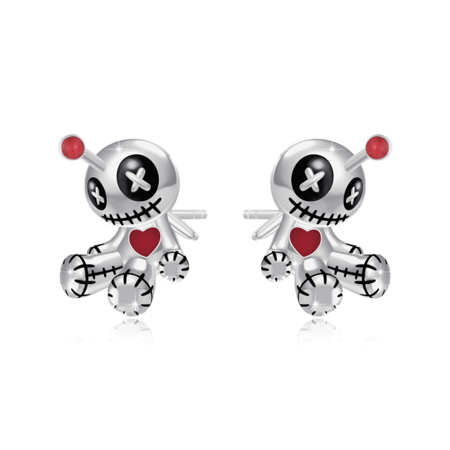 Boucles d'oreilles poupées vaudou en argent sterling-1