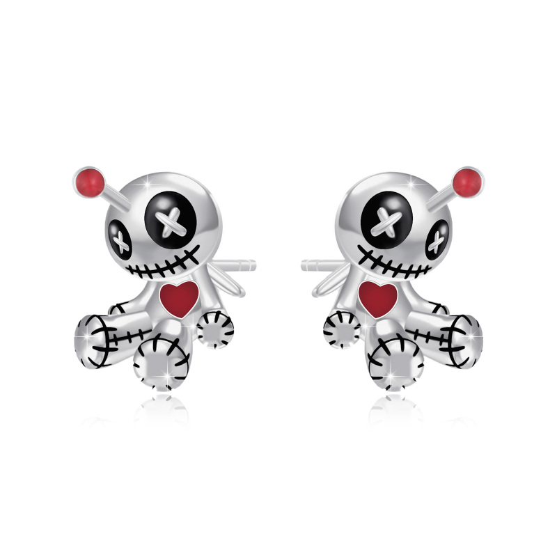 Sterling Silver Voodoo Dolls Stud Earrings-1