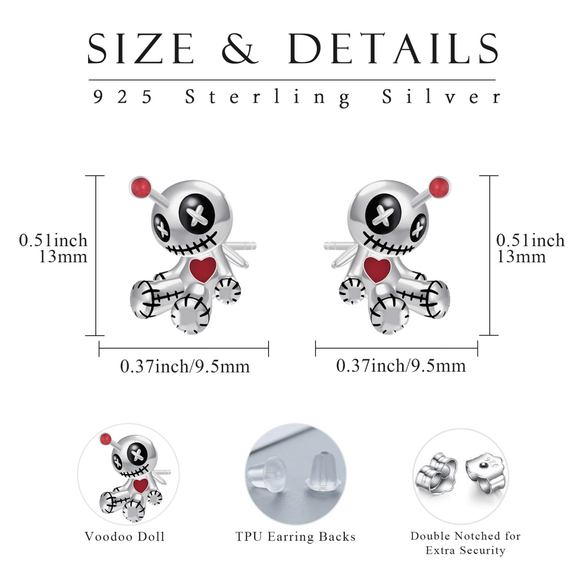 Boucles d'oreilles poupées vaudou en argent sterling-5