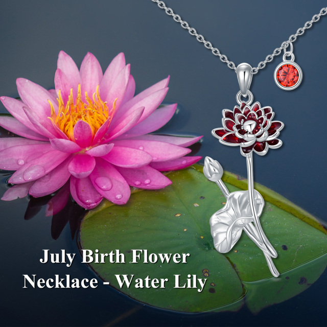 Sterling Silver Cubic Zirconia Water Lily Pendant Necklace-4