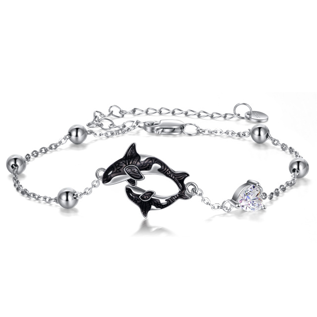 Pulsera de plata de ley con colgante de madre y ballena de circonita cúbica-1