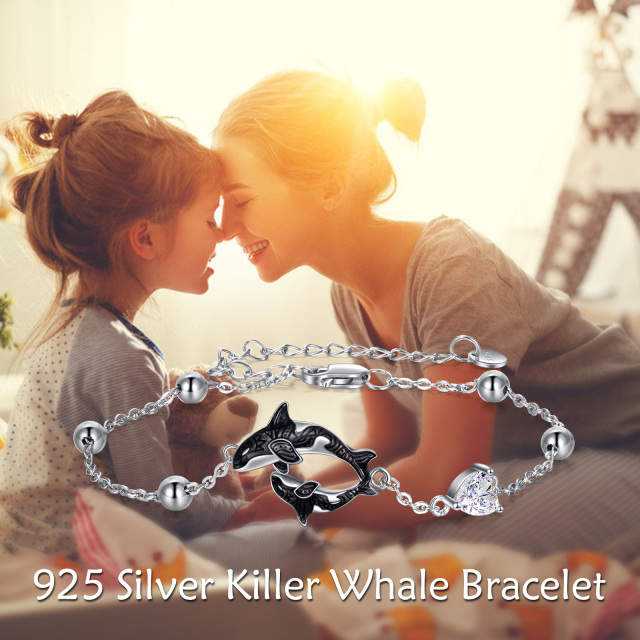 Bracelet en argent sterling avec pendentif baleine et mère en zircon cubique-3