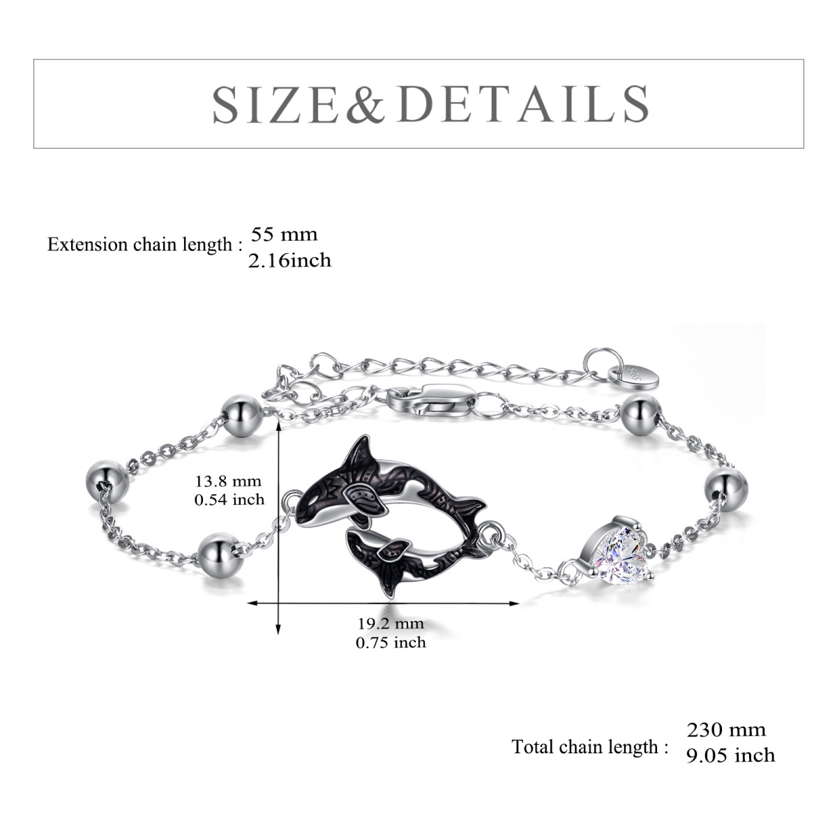 Sterling Silver Cubic Zirconia Whale & Mother Pendant Bracelet-6