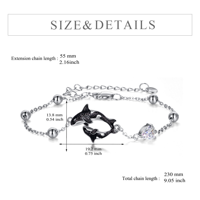 Sterling zilveren cubic zirkonia walvis & moeder hanger armband-6