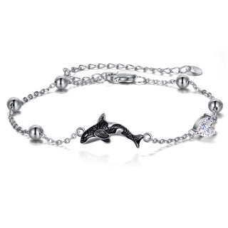 Sterling Silver Cubic Zirconia Whale Charm Bracelet-25