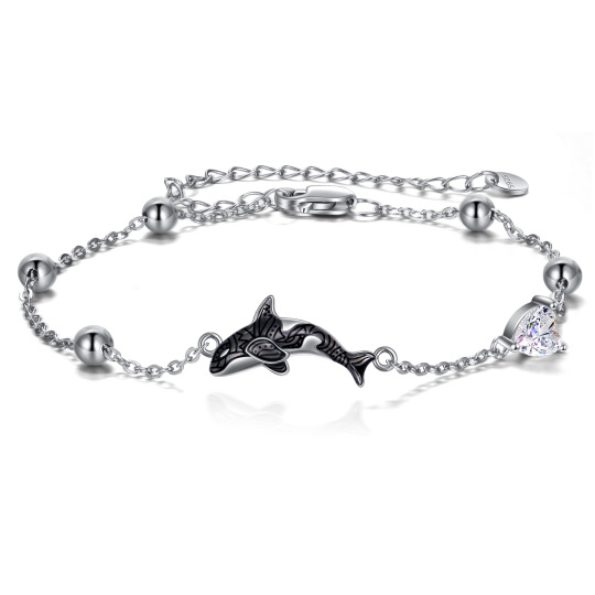 Pulsera de plata de ley con colgante de ballena de circonita cúbica