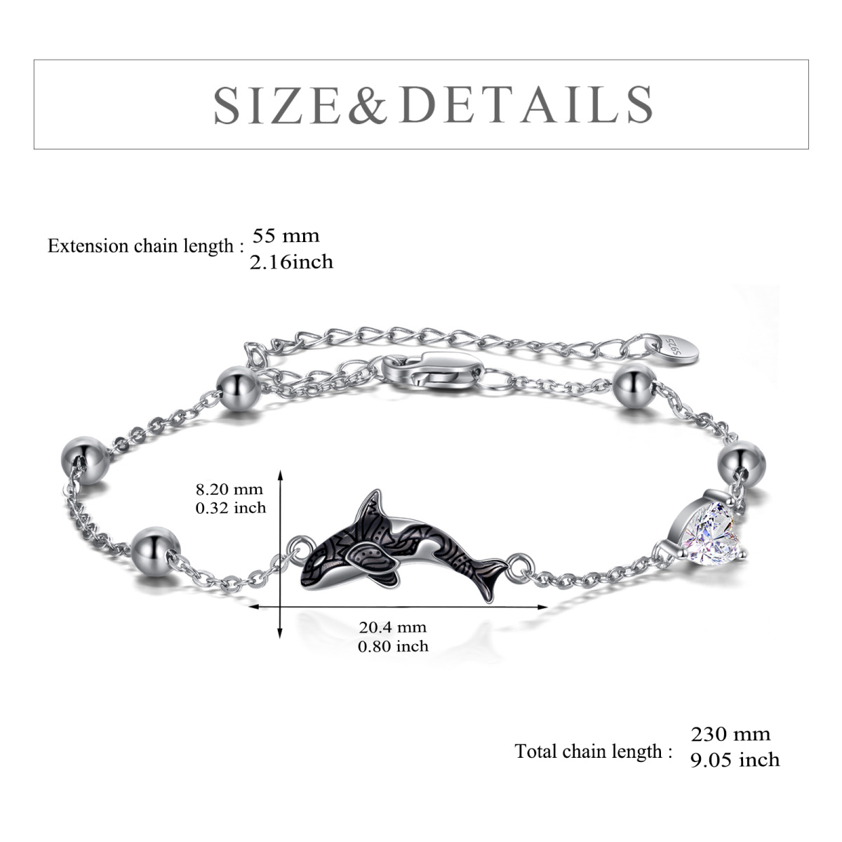 Sterling zilveren cubic zirconia walvis hanger armband-6