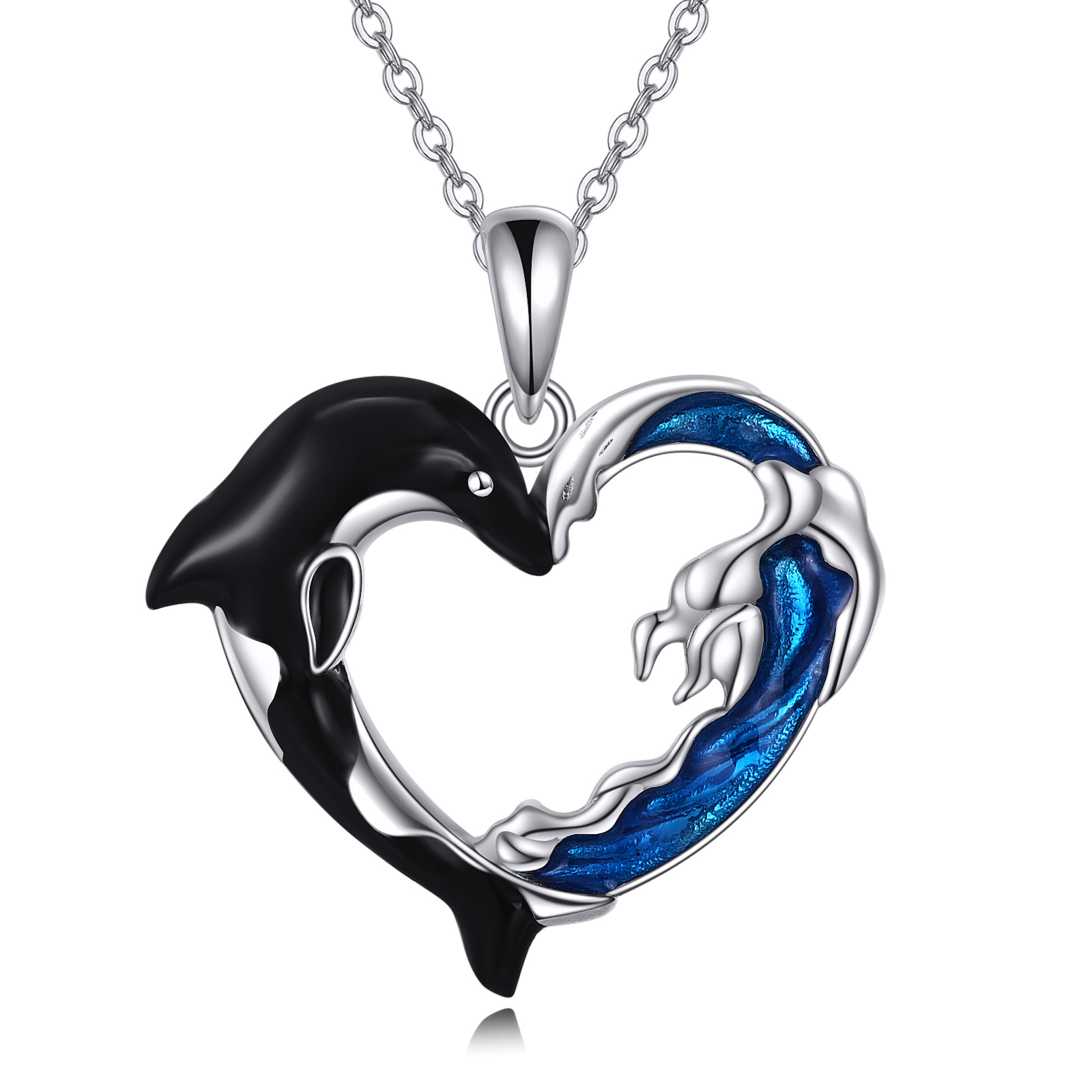 Sterling Silver Whale & Spray Pendant Necklace