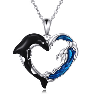 Sterling Silver Whale & Spray Pendant Necklace-14