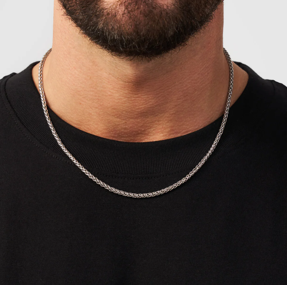 Collar de cadena de trigo de plata esterlina para hombre de 3 mm-2