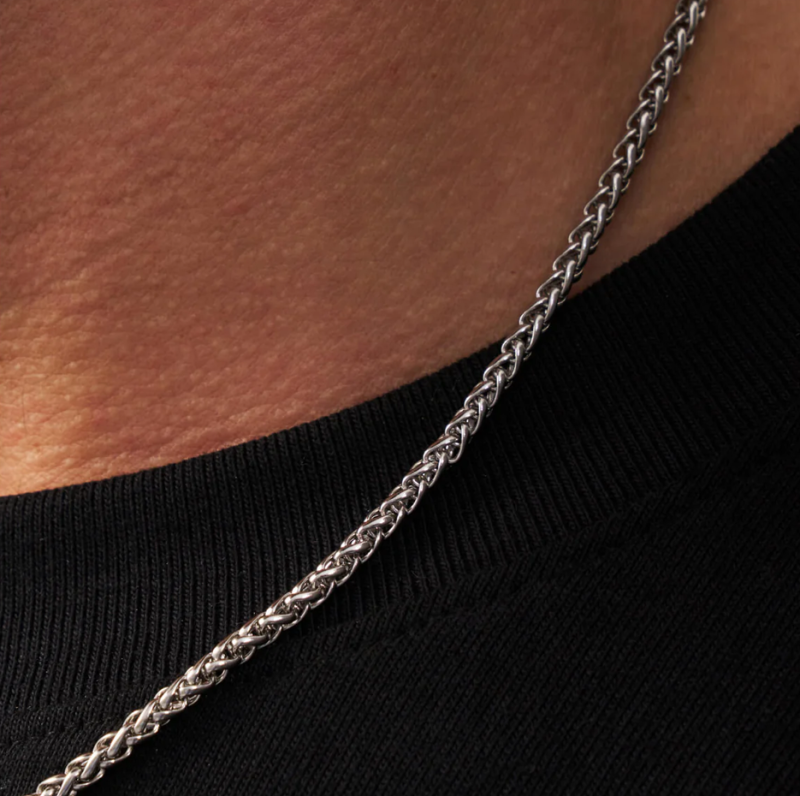 14K White Gold Wheat Chain Necklace for Men 3mm-3