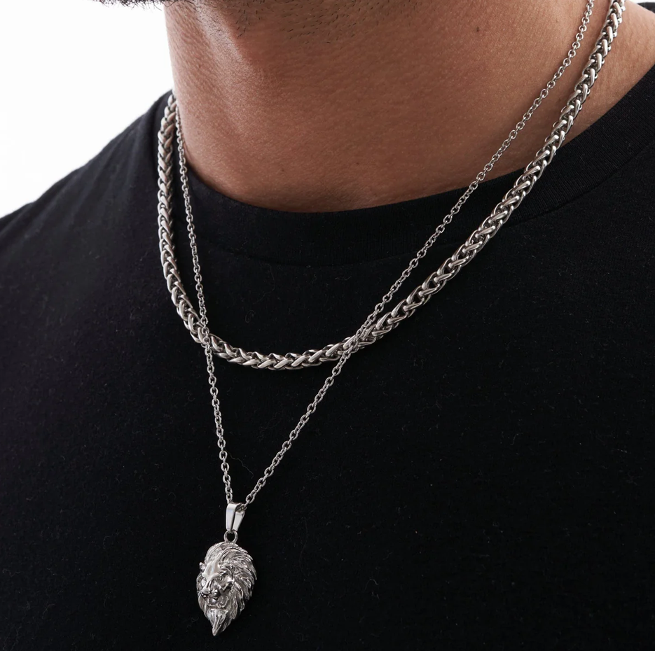 Collar de cadena de trigo de plata esterlina para hombre de 5 mm-4