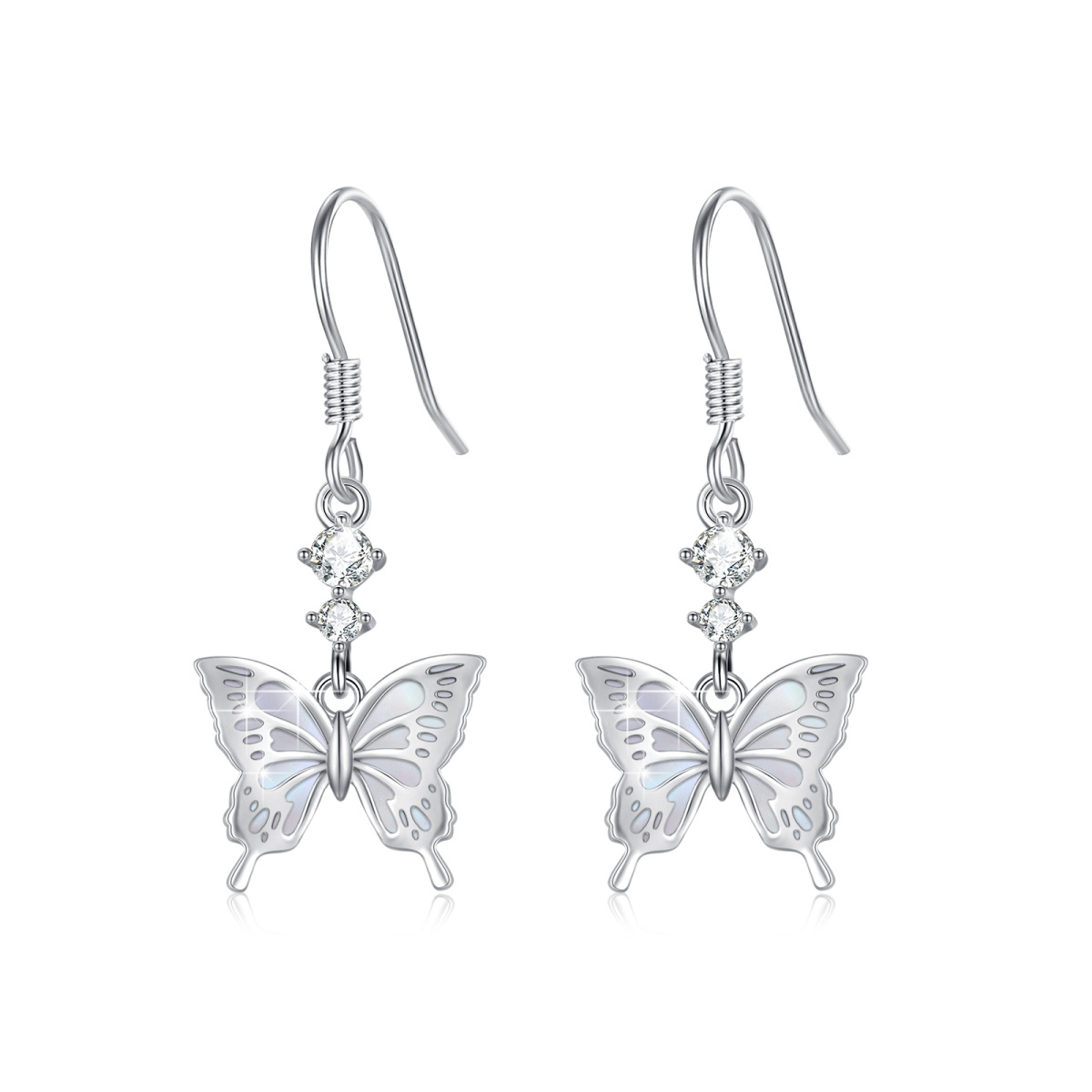 Sterling Silver Cubic Zirconia White Butterfly Drop Earrings for Women-1