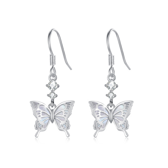 Boucles d'oreilles pendantes en argent sterling avec zircone cubique blanche en forme de papillon pour femme