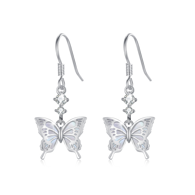 Sterling Silver Cubic Zirconia White Butterfly Drop Earrings for Women-1