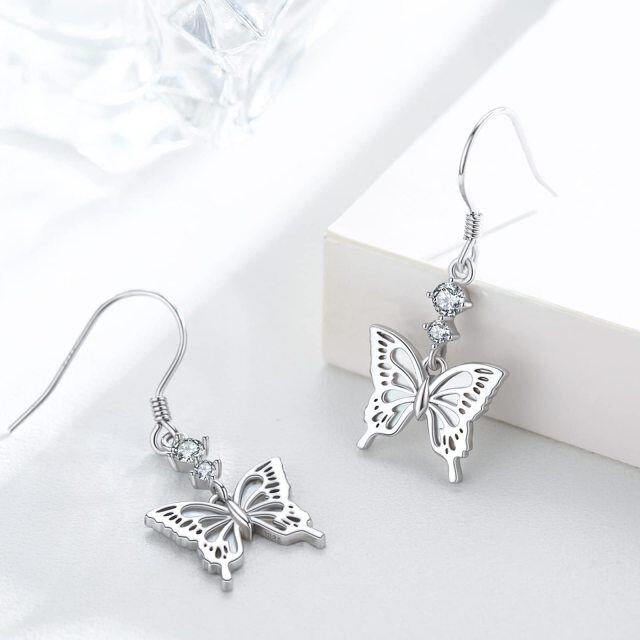 Boucles d'oreilles pendantes en argent sterling avec zircone cubique blanche en forme de papillon pour femme-4