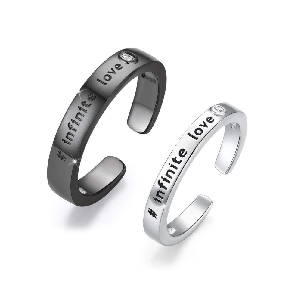 Anéis de casal em prata esterlina, ouro branco e cor preta, gravados, amor infinito para unissex-1