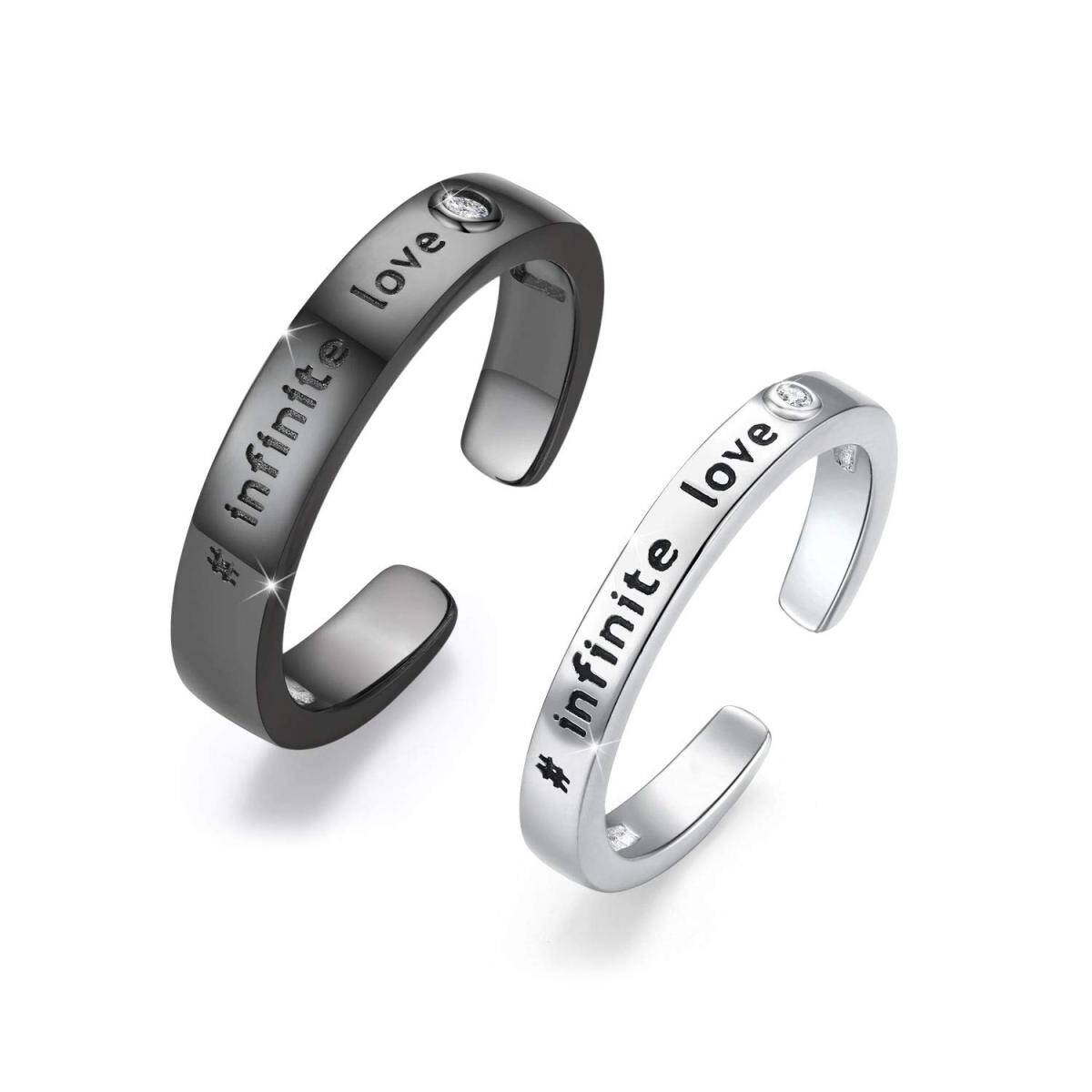 Sterling Silver White Gold & Black Color Couple Rings Band Engraved Infinite Love For Unisex-1