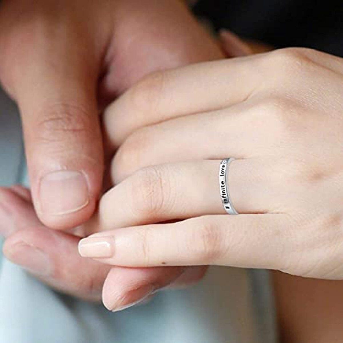 Sterling Silver White Gold & Black Color Couple Rings Band Engraved Infinite Love For Unisex-5