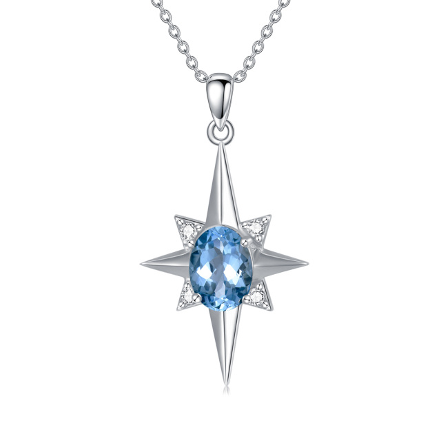 Collier avec pendentif étoile en argent sterling plaqué or blanc et topaze bleue-1