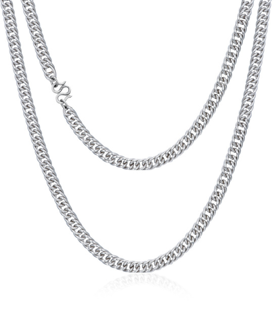 Sterling Silver White Gold Plated Curb Link Chain Necklace for Men